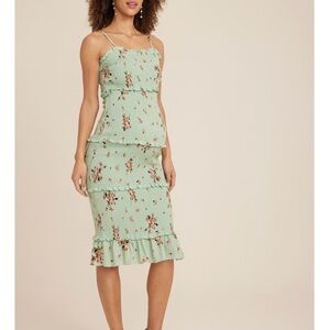 Floral Green Fitted Maternity Dress - medium